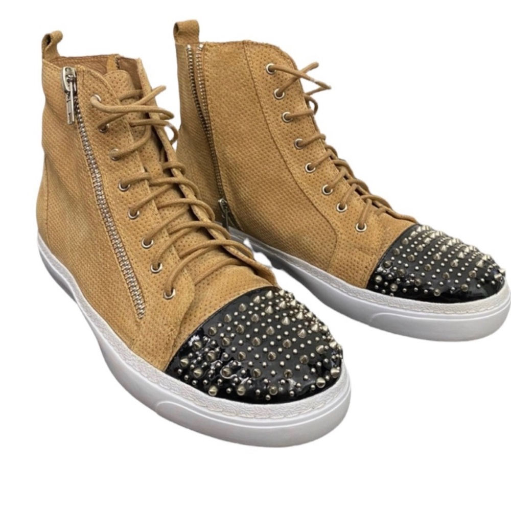 * Jeffrey Campbell Adams Studded Zipper HighTop Leather Sneakers Black/Tan Punk
